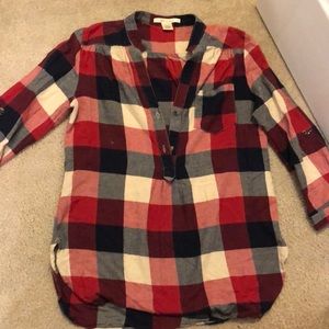 miami size small flannel shirt, blue, red, white